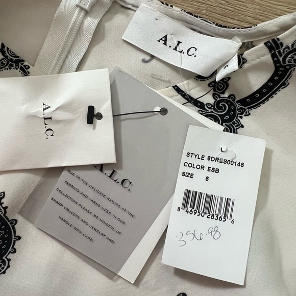 A.L.C. Lauren Dress eggshell white black retro paisley print mini dress size 6 - Picture 8 of 9